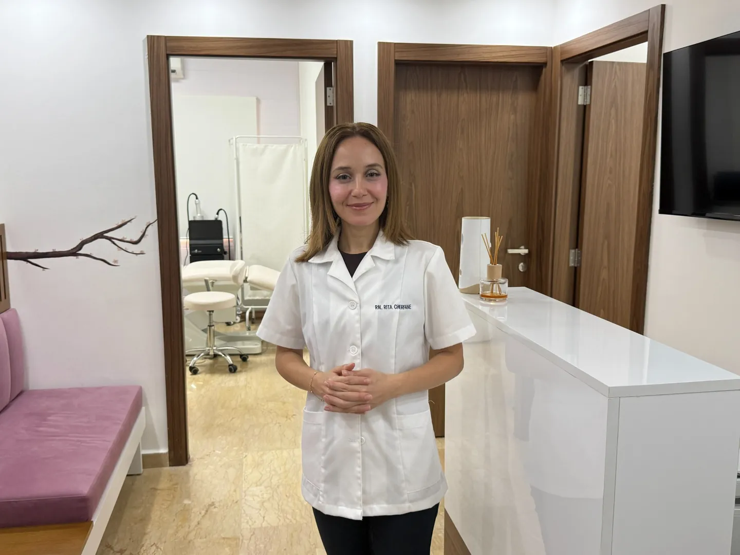 Rita Cherfane inside her women-only aesthetic clinic in Baabda